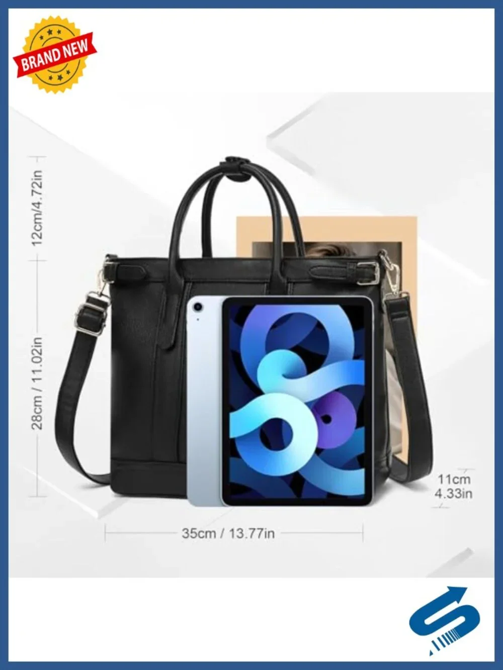 Vegan Leather Tote Handbag with Zipper Pockets Adjustable Strap for Work Travel